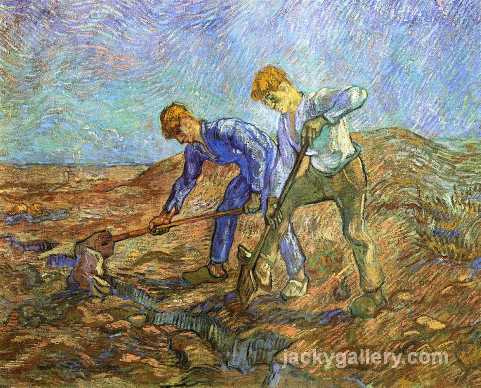 Two Peasants Diging after Millet, Van Gogh painting